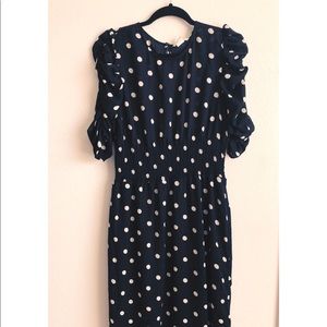 HM black and white polka dot ruched sleeve dress